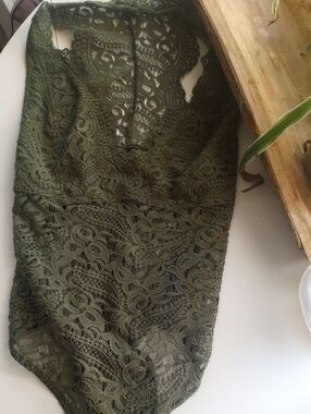 Topshop Olive Green Lace Bodysuit